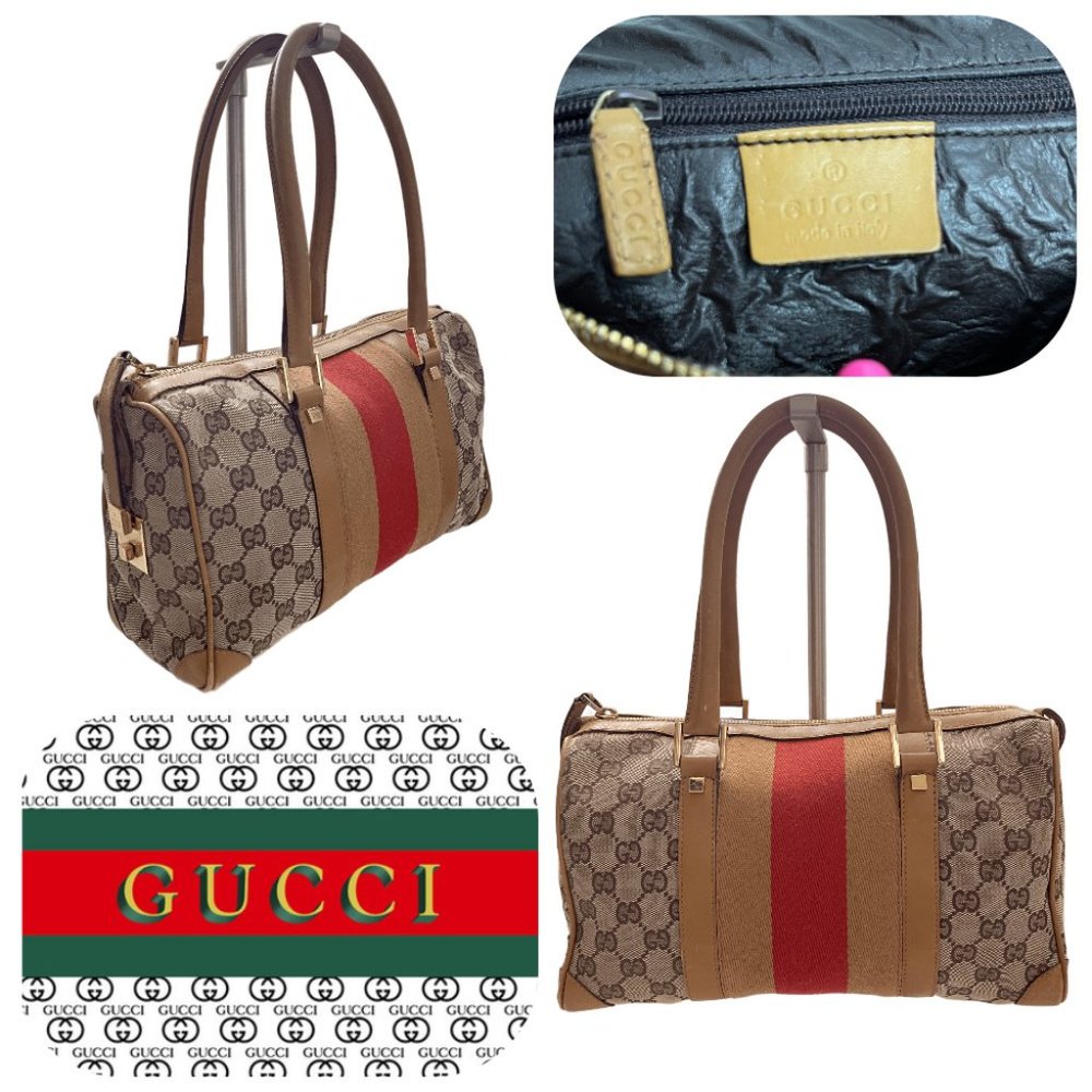 Auc Gucci Monogram Canvas/Leather Vintage Hand Bag #63367G93 - Picture 14 of 16